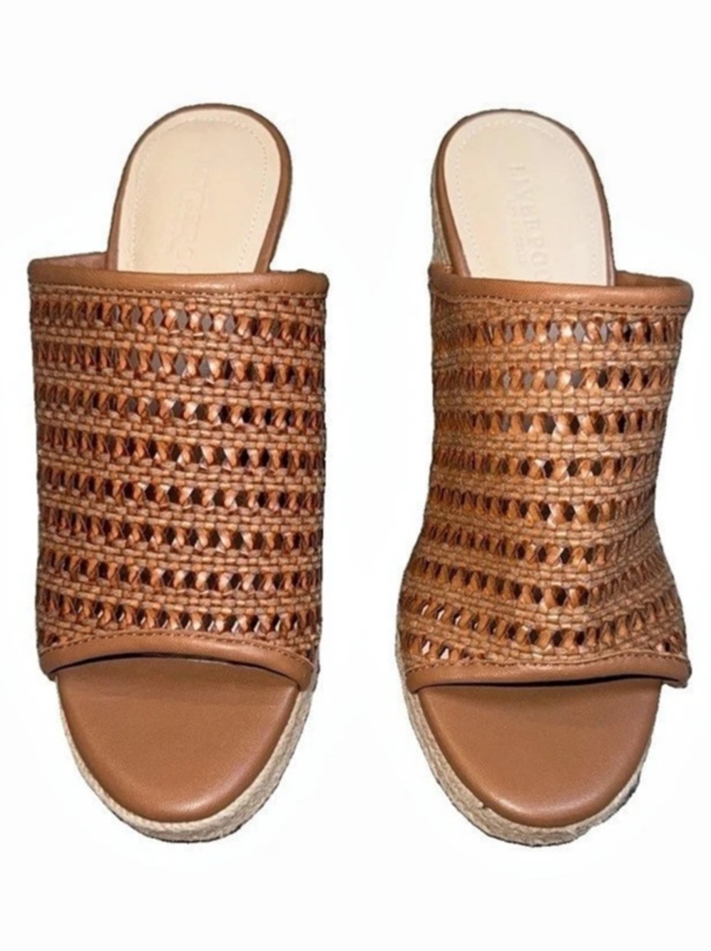 Liverpool Los Angeles Highland Woven Leather Wedge Sandals in Brown & Cream US 9